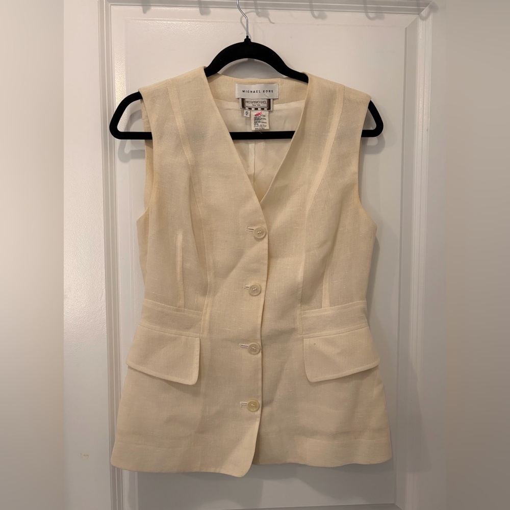 Vintage Michael Kors Henri Bendel 100% Linen Cream Sleeveless Vest Top